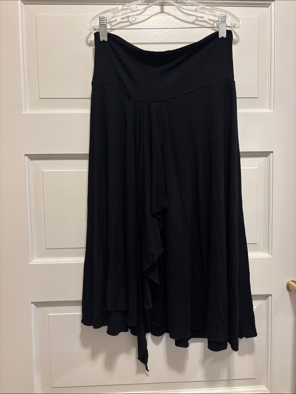Asymmetrical Black Women's Skirt with Flowing Ruffle